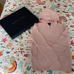 Ralph Lauren Mini-Cable Cotton Full-Zip Hoodie Girls Size M (8-10)